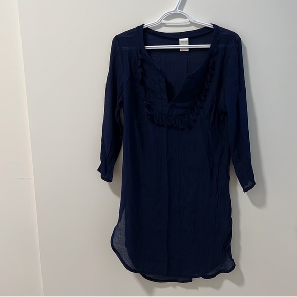 MERONA | Navy Sheer Tassel Tunic - Picture 8 of 8